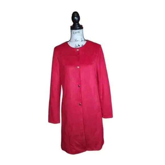 Marc New York Women's XS Car Coat Red Faux Suede Longline Button down - Picture 9 of 14